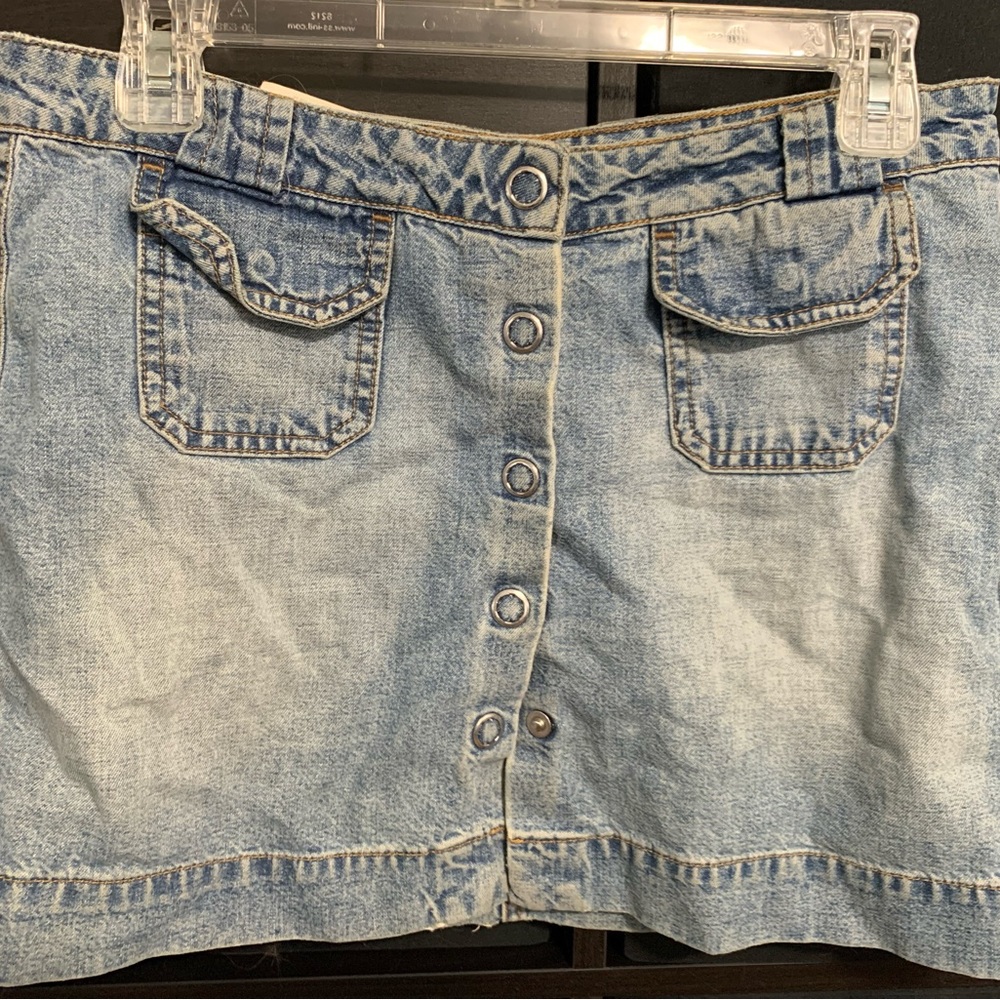Mavi denim mini skirt, sliding buttons, size small